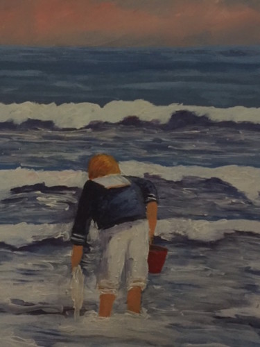 Schilderij getiteld "Niños en la playa" door Ramón (R. Marín), Origineel Kunstwerk