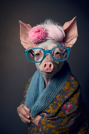 Digital Arts titled "Peggy, the Piglet" by Ramona Gliga, Original Artwork, AI generated image