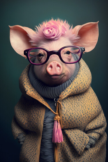 Arts numériques intitulée "Cheryl, the piglet" par Ramona Gliga, Œuvre d'art originale, Image générée par l'IA