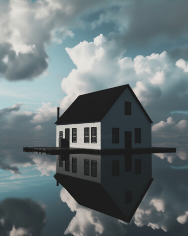 Digitale Kunst getiteld "House in the clouds…" door Ramona Gliga, Origineel Kunstwerk, Digitaal Schilderwerk