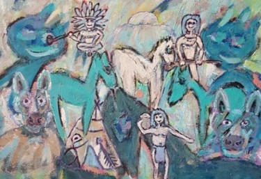 Indians World Peinture intitulée "Indians World" par Ramona Leiß, Œuvre d'art originale, Acrylique