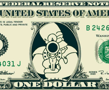 Painting titled "dolar homer simpson" by Ramon Campos, Original Artwork, Oil