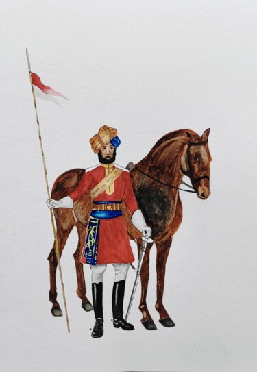 Painting titled "British indian Army…" by Lalit Ramteke, Original Artwork, Watercolor