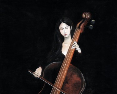 Painting titled "girl playing cello" by Ramya Kapula, Original Artwork, Oil