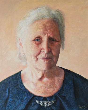Painting titled "Бабушка Валентина М…" by Vladimir Remizov, Original Artwork, Oil