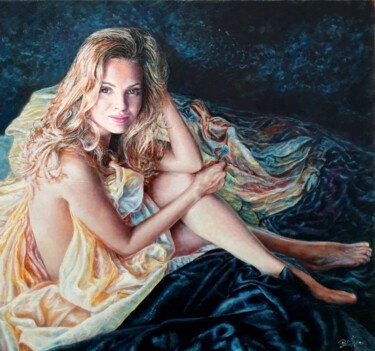 Картина под названием "Девушка в драпировк…" - Владимир Ремизов, Подлинное произведение искусства, Масло