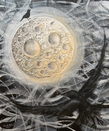 Painting titled "The dream moon" by Randa Hijazi, Original Artwork, Acrylic Mounted on Wood Stretcher frame