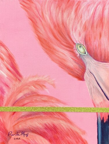 Painting titled "Lovely Flamingo (Pa…" by Randa Hijazi, Original Artwork, Acrylic Mounted on Wood Stretcher frame