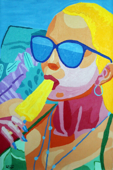 Painting titled "Woman with Popsicle" by Randall Steinke, Original Artwork, Oil