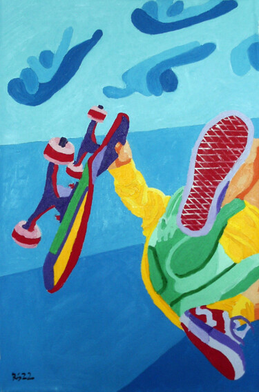 Painting titled "Skateboarder" by Randall Steinke, Original Artwork, Oil