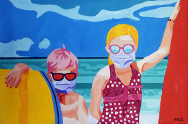 Schilderij getiteld "Surfers" door Randall Steinke, Origineel Kunstwerk, Olie