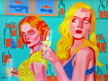 Peinture intitulée "Two Women Drinking" par Randall Steinke, Œuvre d'art originale, Huile