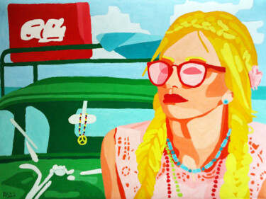 Painting titled "Woman with VW" by Randall Steinke, Original Artwork, Oil