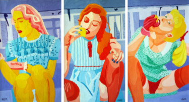 Peinture intitulée "Three Young Women E…" par Randall Steinke, Œuvre d'art originale, Huile