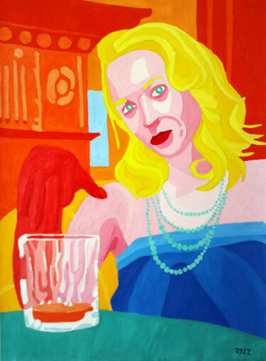 Malerei mit dem Titel "Woman with Drink" von Randall Steinke, Original-Kunstwerk, Öl