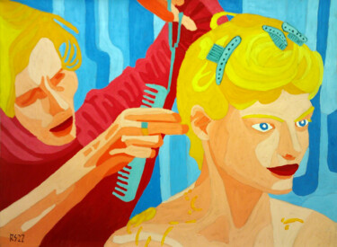 Painting titled "Haircut" by Randall Steinke, Original Artwork, Oil
