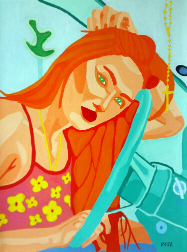 Peinture intitulée "Woman in Truck" par Randall Steinke, Œuvre d'art originale, Huile
