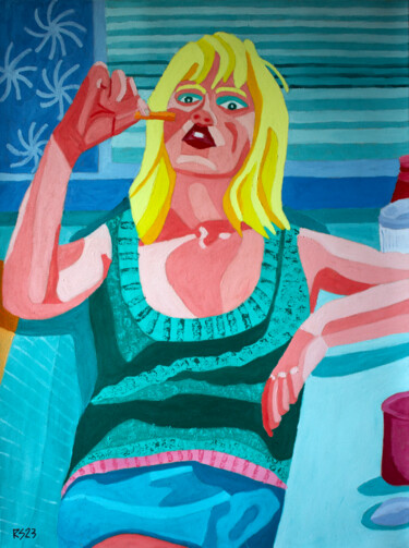 Pintura titulada "Woman with French F…" por Randall Steinke, Obra de arte original, Oleo Montado en Bastidor de camilla de m…