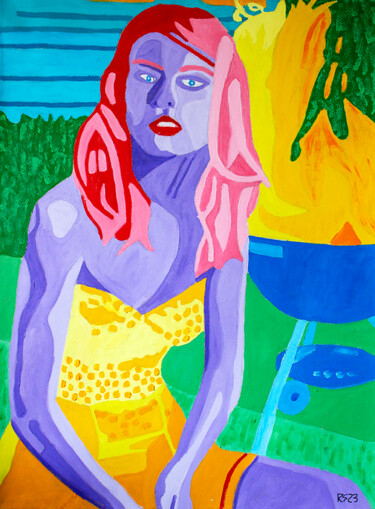 Картина под названием "Woman and Fire" - Randall Steinke, Подлинное произведение искусства, Масло