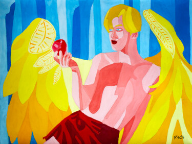 Painting titled "Angel and Apple" by Randall Steinke, Original Artwork, Oil