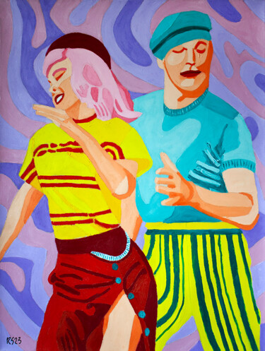 Peinture intitulée "Couple and Dancing" par Randall Steinke, Œuvre d'art originale, Huile