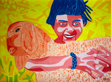 Картина под названием "Child with Goat" - Randall Steinke, Подлинное произведение искусства, Масло