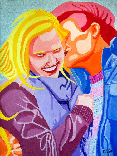 Schilderij getiteld "Couple and Kiss" door Randall Steinke, Origineel Kunstwerk, Olie