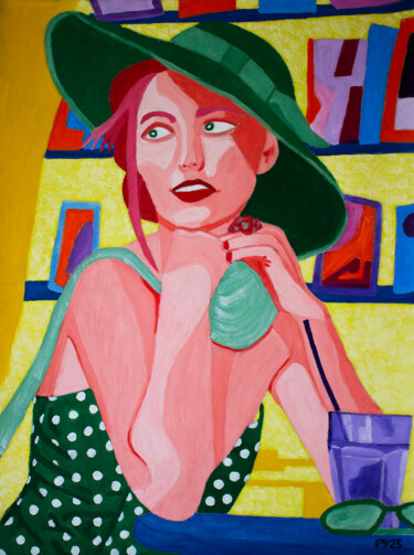 Peinture intitulée "Woman and Green Hat" par Randall Steinke, Œuvre d'art originale, Huile