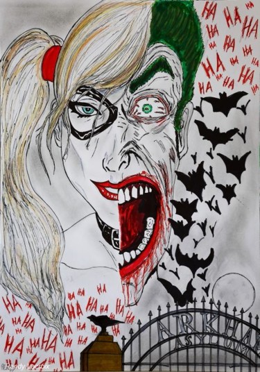 Dessin intitulée "Harley Quinn/The Jo…" par Randy Lac, Œuvre d'art originale