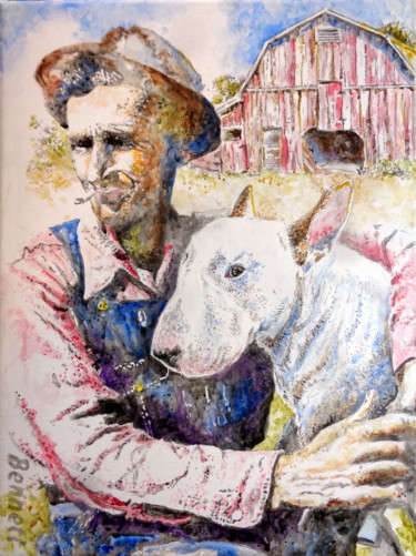 Painting titled "THE FARMERS DOG" by Randy A Bennett Art, Original Artwork, Oil