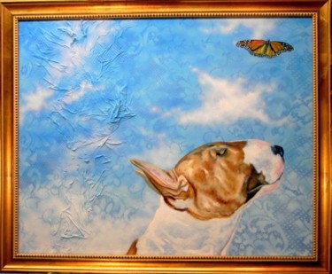 Painting titled "A DOG AND A BUTTERF…" by Randy A Bennett Art, Original Artwork