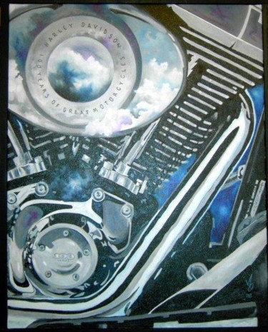 Painting titled "harley 100th annive…" by Randy A Bennett Art, Original Artwork