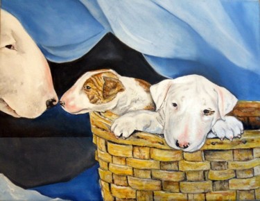 Peinture intitulée "pups in a basket" par Randy A Bennett Art, Œuvre d'art originale