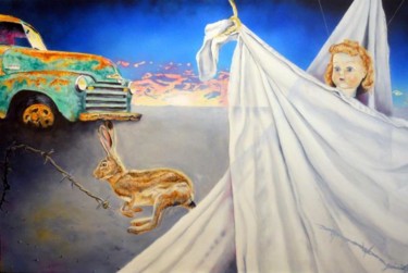 Картина под названием "Run Rabbit Run" - Randy A Bennett Art, Подлинное произведение искусства, Масло