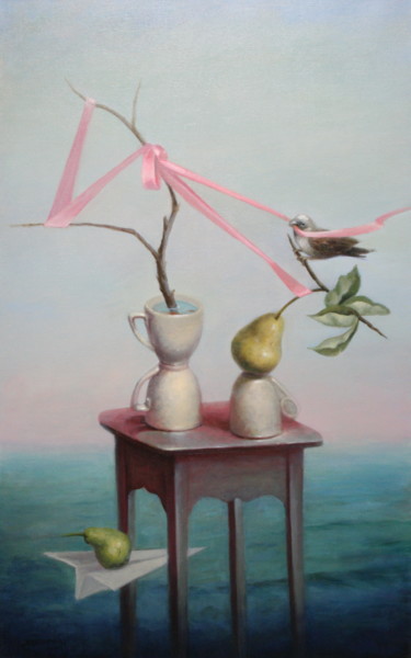 Painting titled "pink ribbon" by Rania Emmanouel, Original Artwork, Acrylic