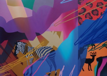 「Danze africane」というタイトルの絵画 Ranieri Wanderlinghによって, オリジナルのアートワーク, オイル ウッドストレッチャーフレームにマウント