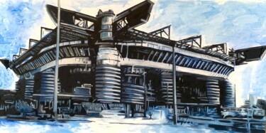 Schilderij getiteld "Stadio San Siro" door Raniero Stefanelli, Origineel Kunstwerk, Olie