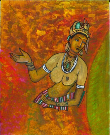 "Sigiriya frescoes" başlıklı Tablo Ranil Sugathapala tarafından, Orijinal sanat, Akrilik