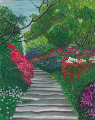 Painting titled "Garden Path" by Ranil Sugathapala, Original Artwork, Acrylic