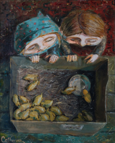 Painting titled "Chick-chick" by Catherine Baush, Original Art, Oil