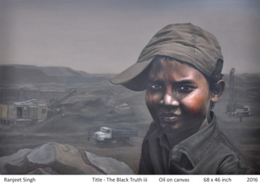 Schilderij getiteld "The Black Truth - 3" door Ranjeet Singh Singh, Origineel Kunstwerk, Olie