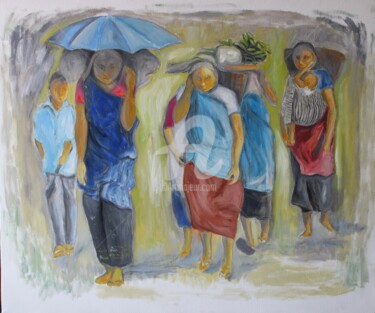 Painting titled "Women-and-Children-…" by Ranjit Rongpi, Original Artwork, Oil