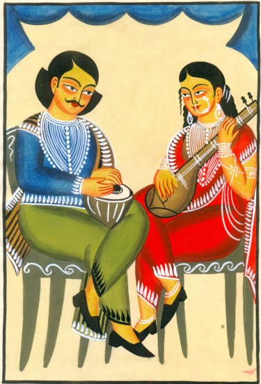 Painting titled "DUET PLAYER" by Ranjitava Biswas, Original Artwork, Watercolor