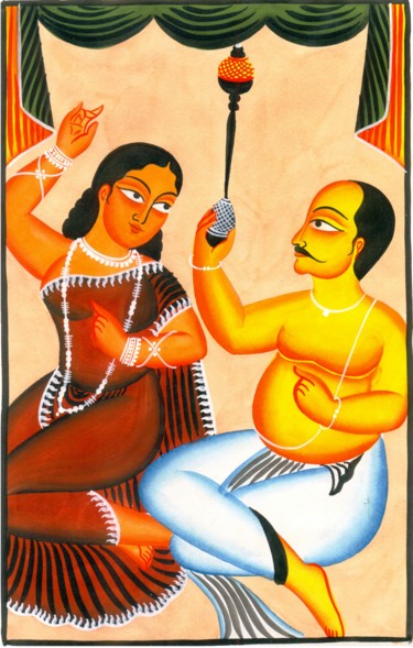 Painting titled "KALIGHAT PATACHITRA…" by Ranjitava Biswas, Original Artwork, Watercolor