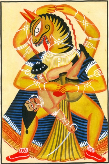 Painting titled "NRISINGHA KILLING H…" by Ranjitava Biswas, Original Artwork, Watercolor