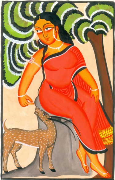 Painting titled "SHAKUNTALA" by Ranjitava Biswas, Original Artwork, Watercolor