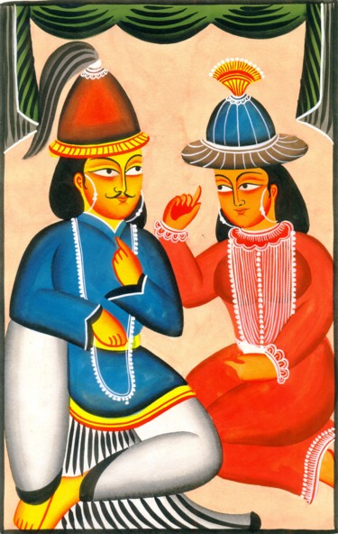 Painting titled "KALIGHAT PATACHITRA…" by Ranjitava Biswas, Original Artwork, Watercolor