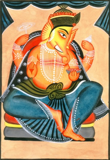 Painting titled "LORD GANESHA (KALIG…" by Ranjitava Biswas, Original Artwork, Watercolor