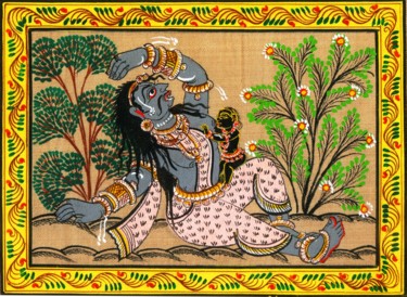 Painting titled "KRISHNA KILLING PUT…" by Ranjitava Biswas, Original Artwork, Watercolor
