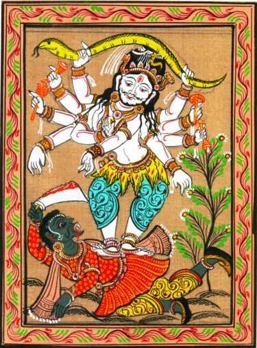 Painting titled "SHIVA KILLING TRIPU…" by Ranjitava Biswas, Original Artwork, Watercolor